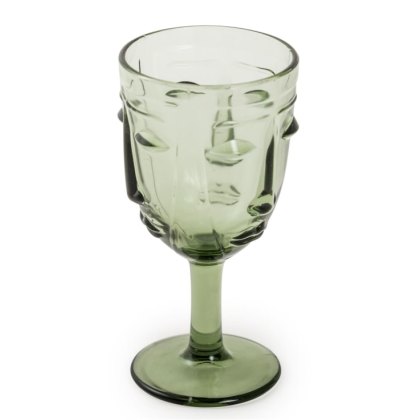 Set of 6 Green Deco Face Wine Glasses