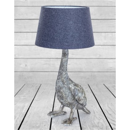 Antique Silver Goose Table Lamp with Grey Shade