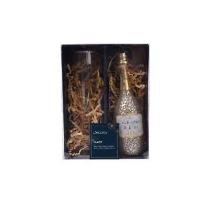 Kaemingk Set of Champagne Bottle and Glass Baubles