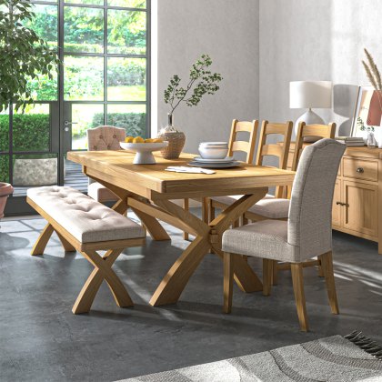 Casterton Cross Leg Dining Table with 5 Dining Chairs and Bench Casterton Cross Leg Dining Table with 5 Dining Chairs and Bench