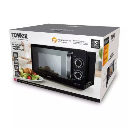 Tower Black 20L Manual Microwave