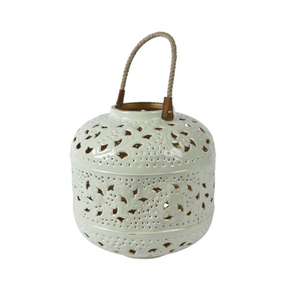 Kaemingk Cream Lantern Enamel Flower Design Kaemingk Cream Lantern Enamel Flower Design