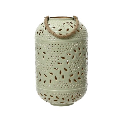 Kaemingk Tall Cream Enamel Flower Design Lantern Kaemingk Tall Cream Enamel Flower Design Lantern