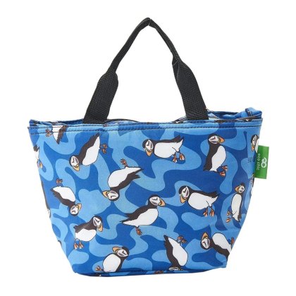 Eco Chic Lightweight Blue Puffin Insulated Foldable Lunch Bag Eco Chic Lightweight Blue Puffin Insulated Foldable Lunch Bag
