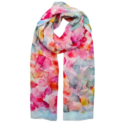 Zelly Hot Pink Watercolour Splashes Scarf Zelly Hot Pink Watercolour Splashes Scarf