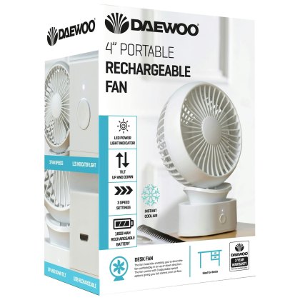 Daewoo Portable Rechargeable Mini Table Fan