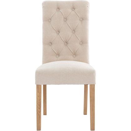 Button Back Scroll Top Dining Chair in Natural
