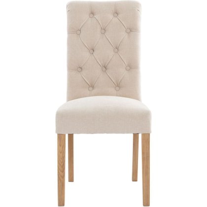 Button Back Scroll Top Dining Chair in Natural