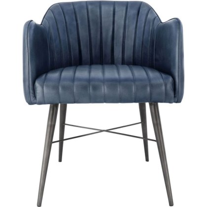 Leather & Iron Carver Tub Chair in Blue