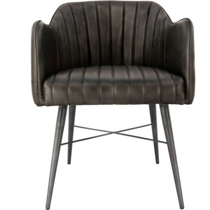 Leather & Iron Carver Tub Chair in Dark Grey