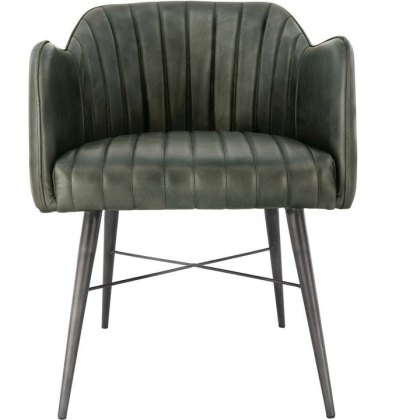 Leather & Iron Carver Tub Chair in Light Grey