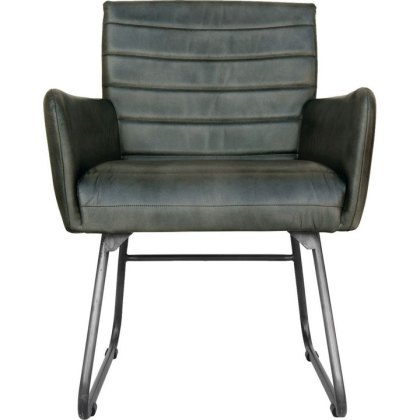 Leather & Iron Chair in Light Grey