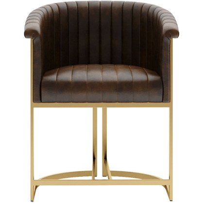 Brown Leather and Gold Metal Chair