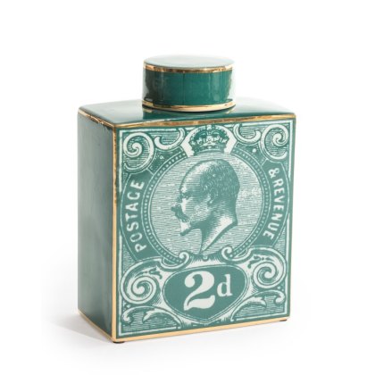 McGowan Rutherford Large Green Postage Stamp Ceramic Storage Jar Vase McGowan Rutherford Large Green Postage Stamp Ceramic Storage Jar Vase