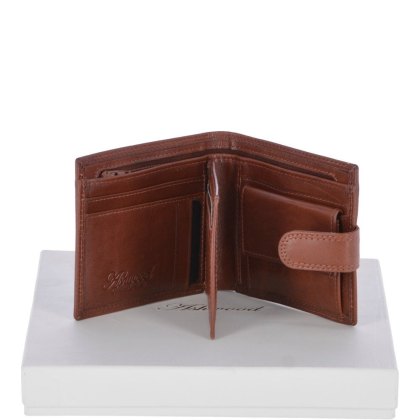 Fonz Leather Mens 8 Card ID Coins and Zip Billfold Tab Wallet Tan