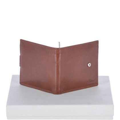 Fonz Leather Mens 8 Card ID Coins and Zip Billfold Tab Wallet Tan
