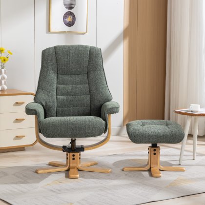 Sardinia Swivel Recliner Chair & Stool in Fern Fabric