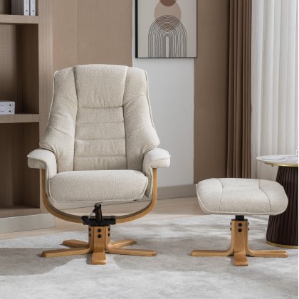 Sardinia Swivel Recliner Chair & Stool in Hessian Fabric