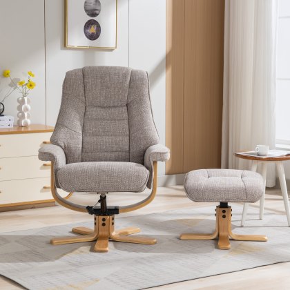 Sardinia Swivel Recliner Chair & Stool in Oat Fabric