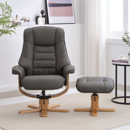 Sardinia Swivel Recliner Chair & Stool in Cinder Leather