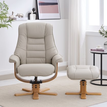 Sardinia Swivel Recliner Chair & Stool in Mushroom Leather