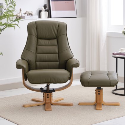 Sardinia Olive Green Leather Chair and Stool Set