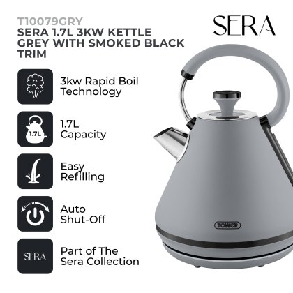 Tower Sera 1.7L 3kw Kettle Smoked Grey