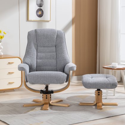Sardinia Swivel Recliner Chair & Stool in Dove Fabric