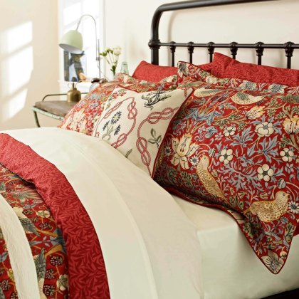 Morris & Co Strawberry Thief Crimson Red Duvet Cover Set