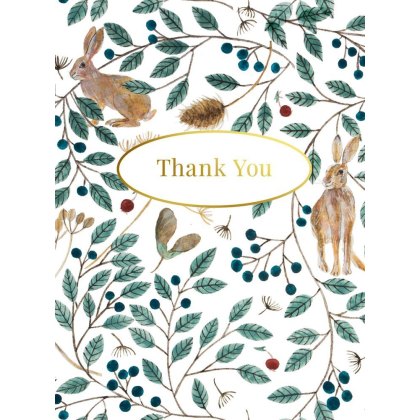 Hares and Berries Pack of 8 Thank You Notecards