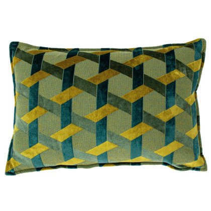 Paoletti Delano Teal and Gold Velvet Jacquard Cushion