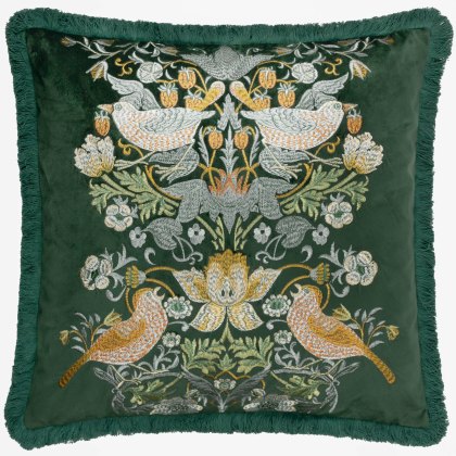 Morris & Co Strawberry Thief Forest Green Embroidered Cushion Morris & Co Strawberry Thief Forest Green Embroidered Cushion