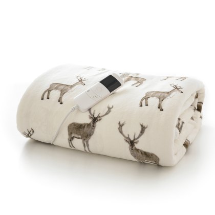 Deyongs Sterling Stag Heated Throw White Deyongs Sterling Stag Heated Throw White