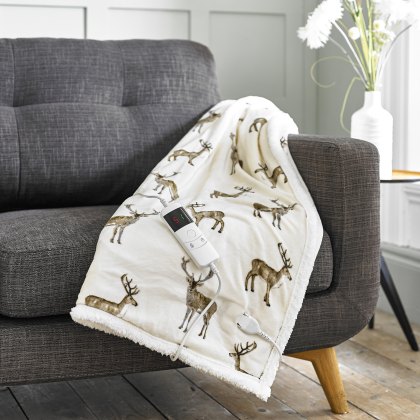 Deyongs Sterling Stag Heated Throw White Deyongs Sterling Stag Heated Throw White