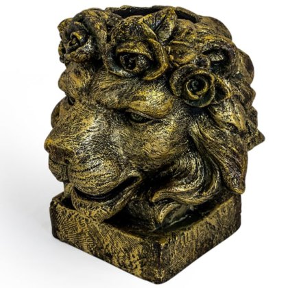 McGowan Rutherford Large Antique Gold Effect Lion Head Planter McGowan Rutherford Large Antique Gold Effect Lion Head Planter