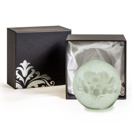 McGowan Rutherford Medium White Flower Glass Ball Paperweight