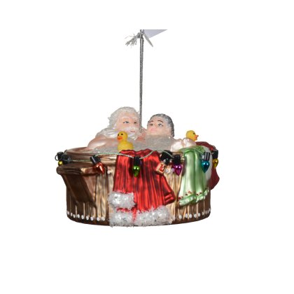 Kaemingk Mr & Mrs Claus in hot tub Glass Bauble Kaemingk Mr & Mrs Claus in hot tub Glass Bauble