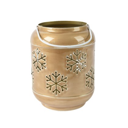 Kaemingk Beige Lantern iron enamel snow cut-out