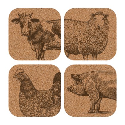 Tradestock Farm Animals Printed Cork Coasters set of 4 Tradestock Farm Animals Printed Cork Coasters set of 4