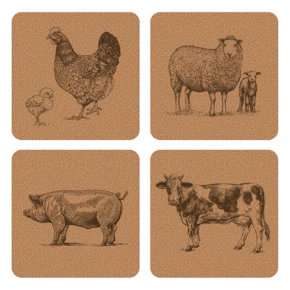 Tradestock Farm Animals Printed Cork Placemats set of 4 Tradestock Farm Animals Printed Cork Placemats set of 4