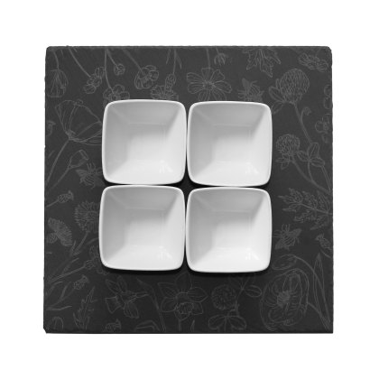 Tradestock Flowers Slate Serving Board with 4 Dishes