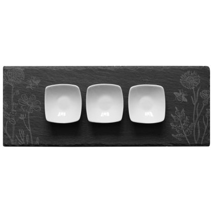 Tradestock Flowers Slate Serving Board with 3 Dishes