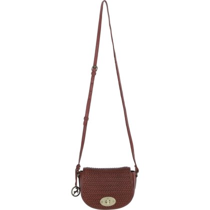 Tan Woven Leather Turn Lock Saddle Bag Tan Woven Leather Turn Lock Saddle Bag