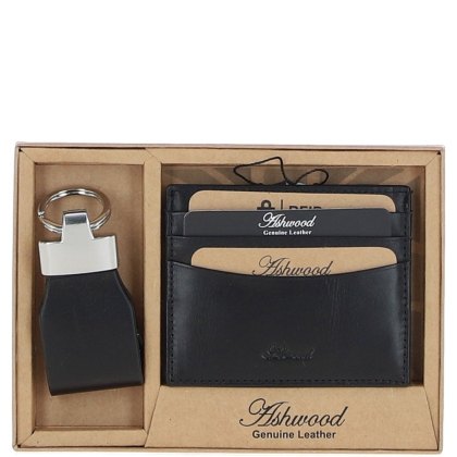 Ashwood Leather Black Wallet & Keyring Gift Set Ashwood Leather Black Wallet & Keyring Gift Set