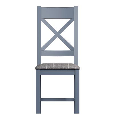Heritage Editions Blue Cross Back Dining Chair with Check Grey Fabric Seat