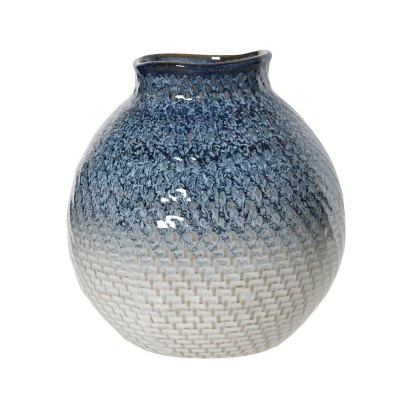 Kaemingk Blue and White Textured Stoneware Vase