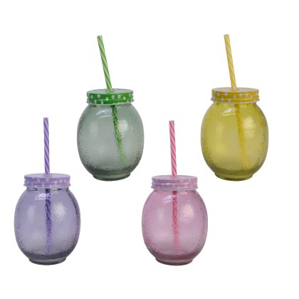 Kaemingk Glass Drinking Jar with Lid and Straw Kaemingk Glass Drinking Jar with Lid and Straw