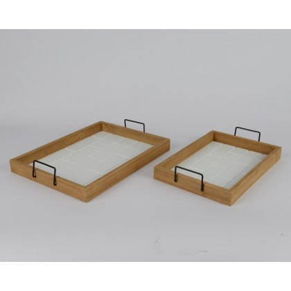 Kaemingk Wooden Serving Tray with Wire Handles Kaemingk Wooden Serving Tray with Wire Handles