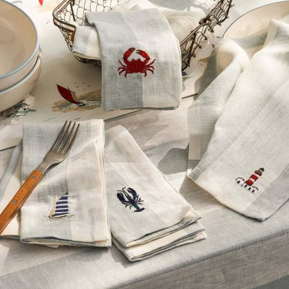 Sophie Allport Coastal Boats Set of 4 Embroidered Linen Napkins Sophie Allport Coastal Boats Set of 4 Embroidered Linen Napkins