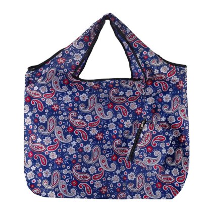 Eco Chic Blue Paisley Large Reusable Foldable Shopper Bag Eco Chic Blue Paisley Large Reusable Foldable Shopper Bag